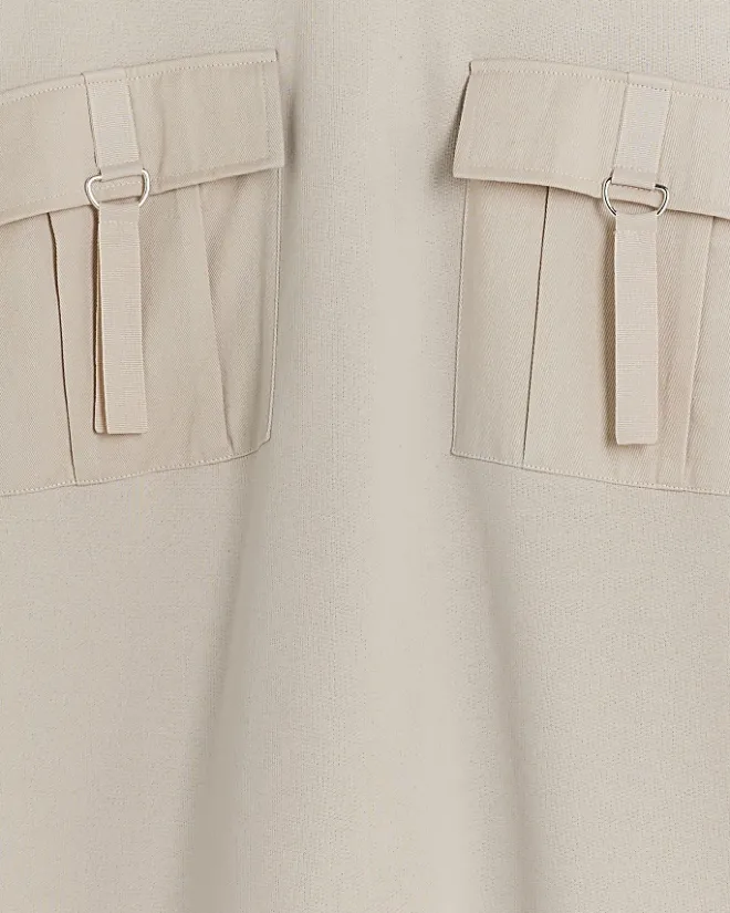 River Island Beige utility hooded sweatshirt mini dress Cream Hot