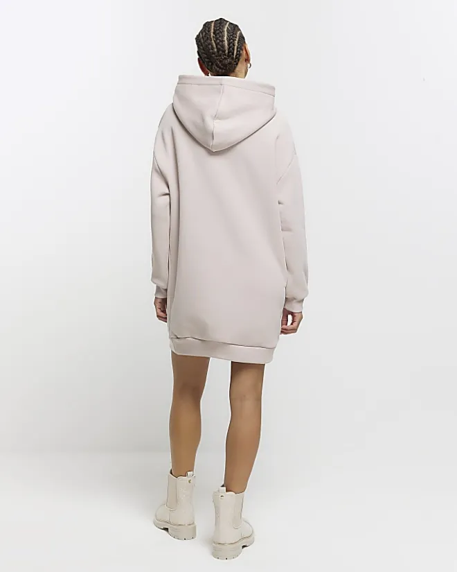 River Island Beige utility hooded sweatshirt mini dress Cream Hot