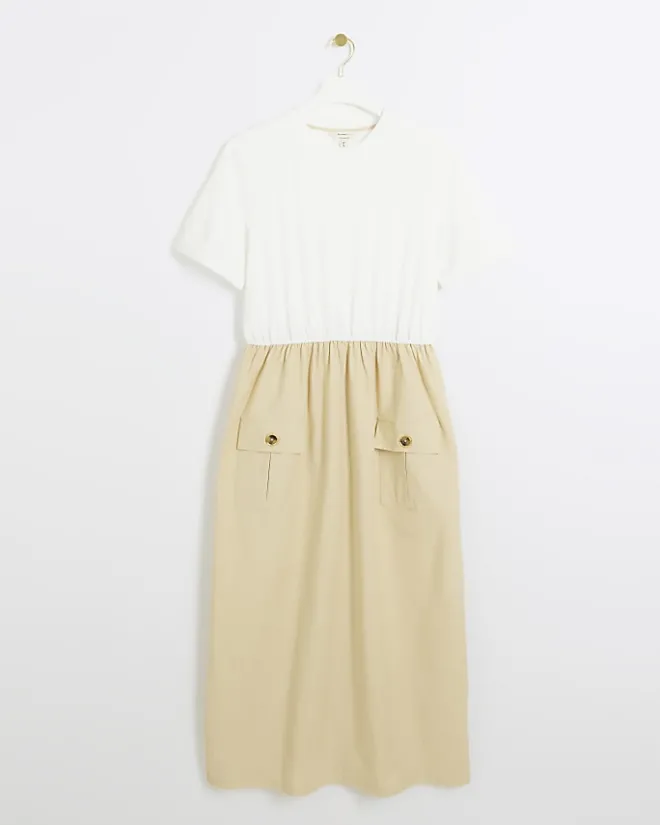 River Island Beige utility hybrid t-shirt midi dress Cream Outlet