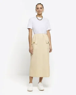 River Island Beige utility hybrid t-shirt midi dress Cream Outlet