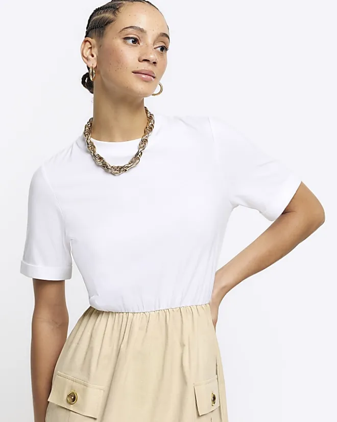 River Island Beige utility hybrid t-shirt midi dress Cream Outlet