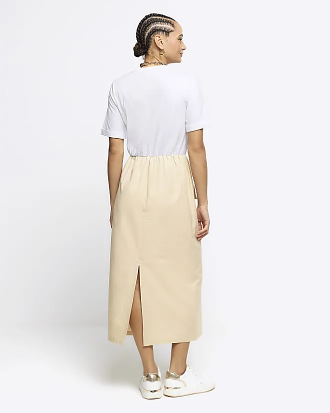River Island Beige utility hybrid t-shirt midi dress Cream Outlet