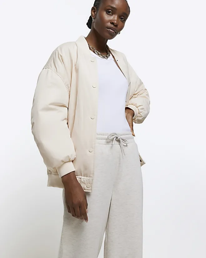 River Island Beige wide leg joggers Cream Clearance