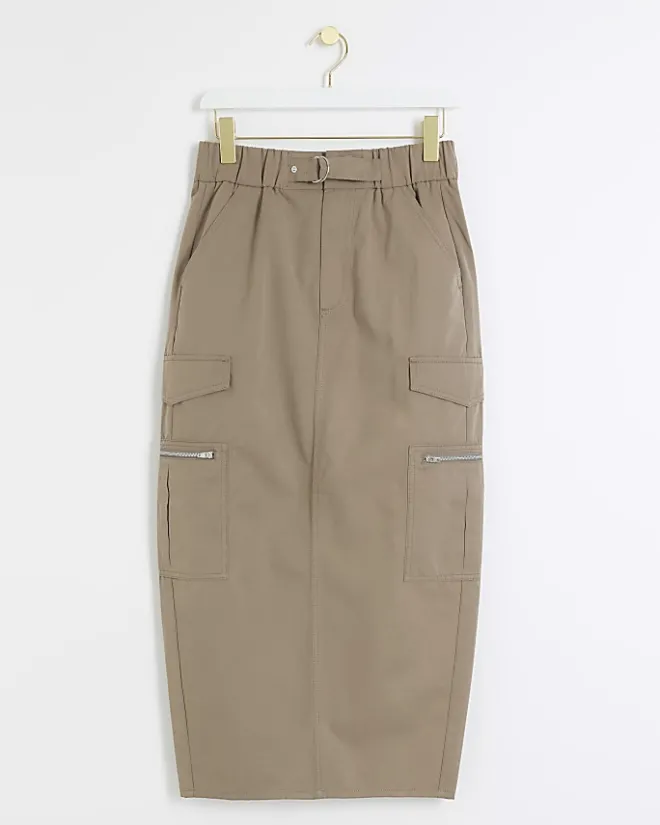 River Island Beige zip pencil midi skirt Cream Fashion