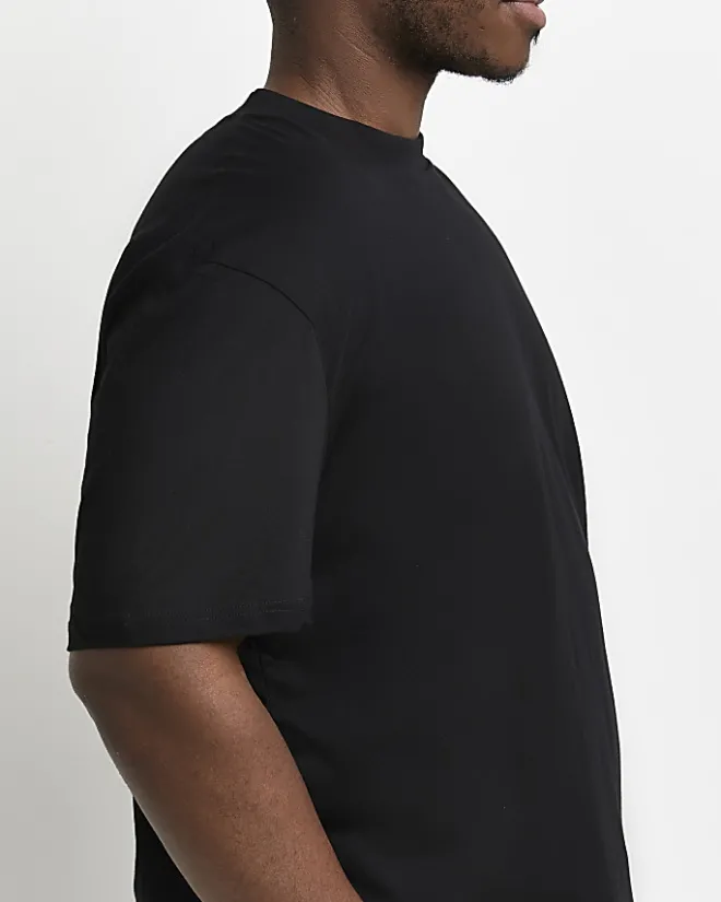 River Island Big & Tall curved hem slim fit t-shirt Black Online