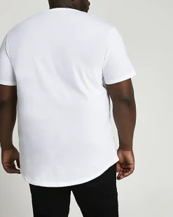 River Island Big & Tall curved hem slim fit t-shirt White New
