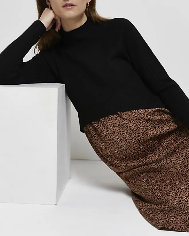 River Island 2 in 1 leopard maternity midi dress Black New