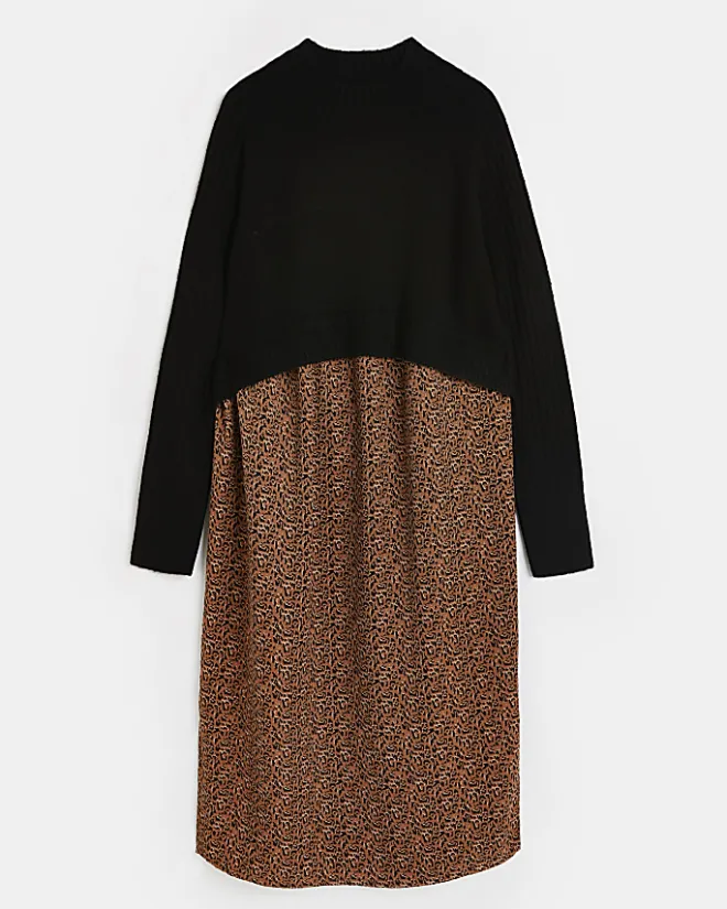 River Island 2 in 1 leopard maternity midi dress Black New