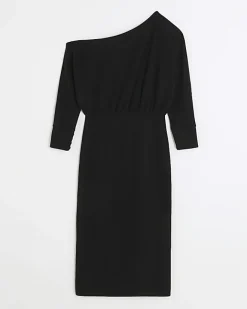 River Island asymmetric sweatshirt maxi dress Black Fashion
