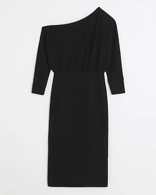 River Island asymmetric sweatshirt maxi dress Black Fashion