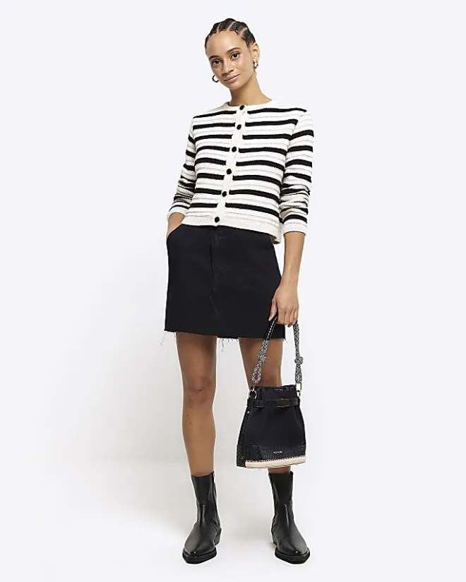 River Island asymmetric waist denim mini skirt Black Clearance