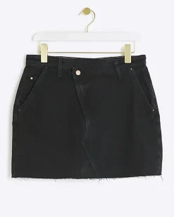 River Island asymmetric waist denim mini skirt Black Clearance