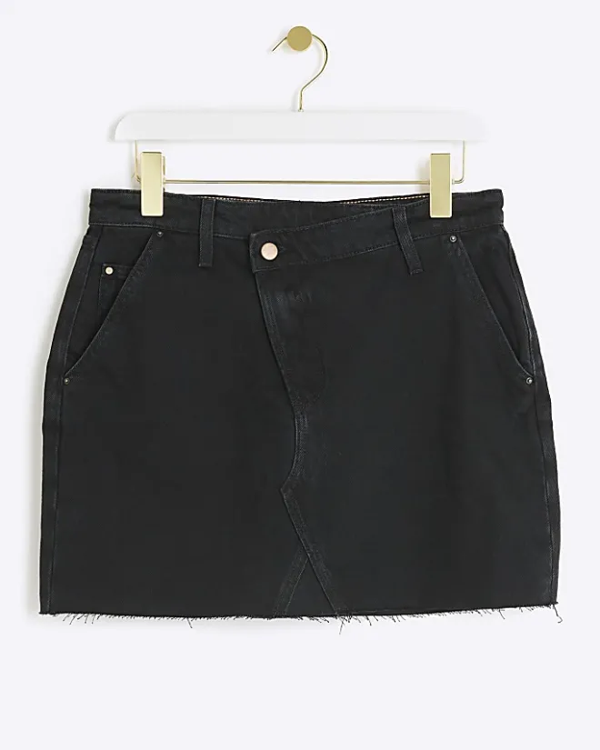 River Island asymmetric waist denim mini skirt Black Clearance