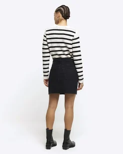 River Island asymmetric waist denim mini skirt Black Clearance