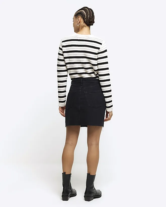 River Island asymmetric waist denim mini skirt Black Clearance