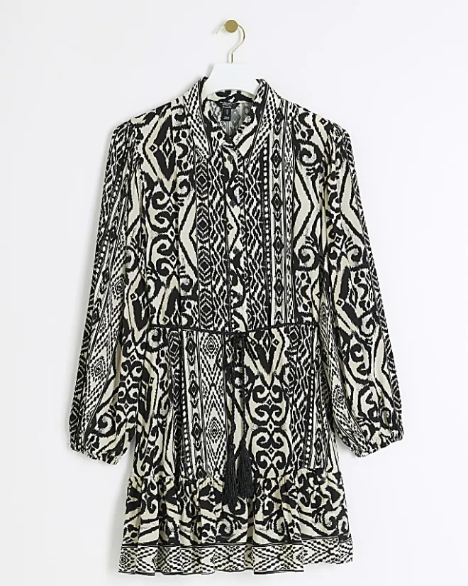 River Island Aztec belted mini shirt dress Black Best