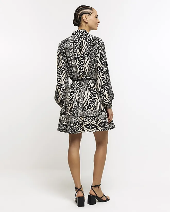 River Island Aztec belted mini shirt dress Black Best