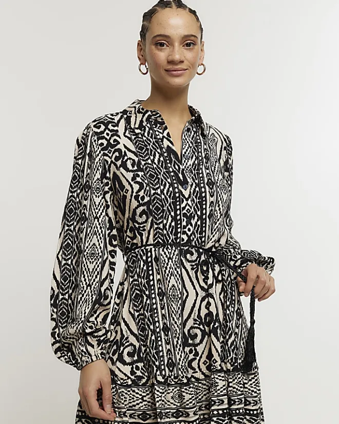 River Island Aztec belted mini shirt dress Black Best