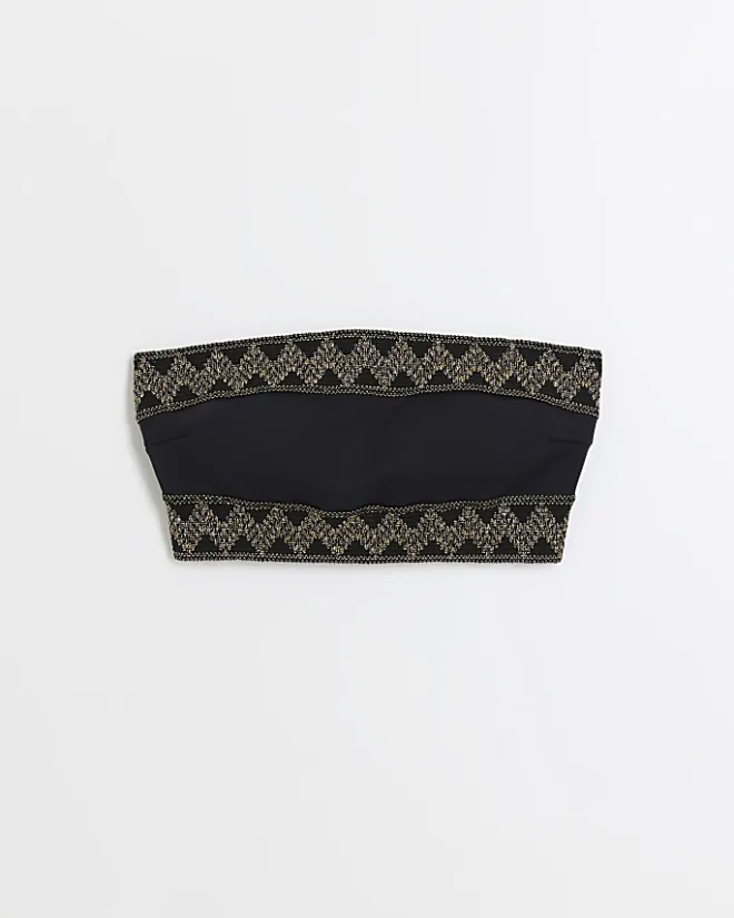 River Island Bandeau Embellished Bikini Top Black Outlet