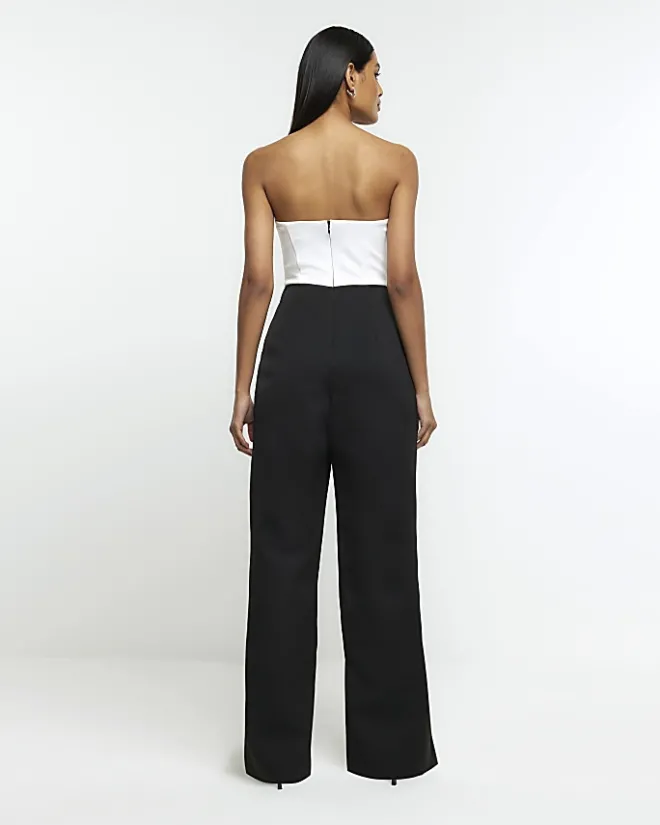 River Island bandeau wide leg jumpsuit Black Discount