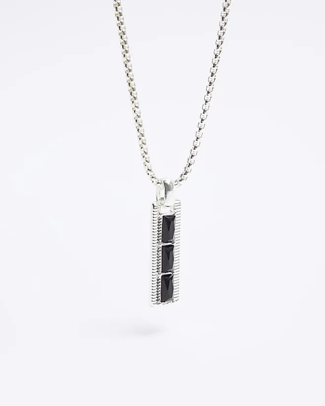 River Island bar pendant necklace Black Outlet