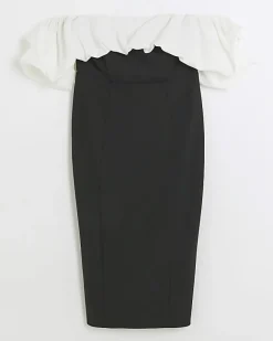 River Island bardot bodycon midi dress Black Discount