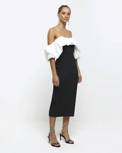 River Island bardot bodycon midi dress Black Discount