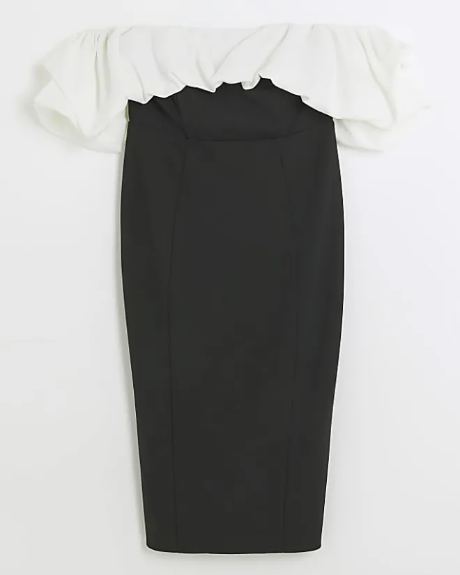 River Island bardot bodycon midi dress Black Discount