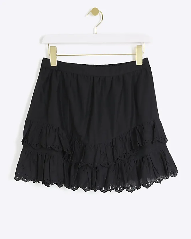 River Island broderie frill mini skirt Black Fashion