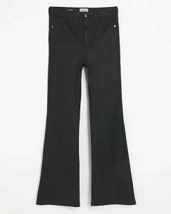 River Island bum sculpt flare coated jeans Black Online