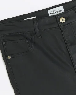 River Island bum sculpt flare coated jeans Black Online