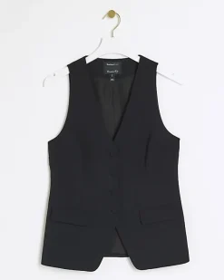 River Island button up long waistcoat Black Fashion