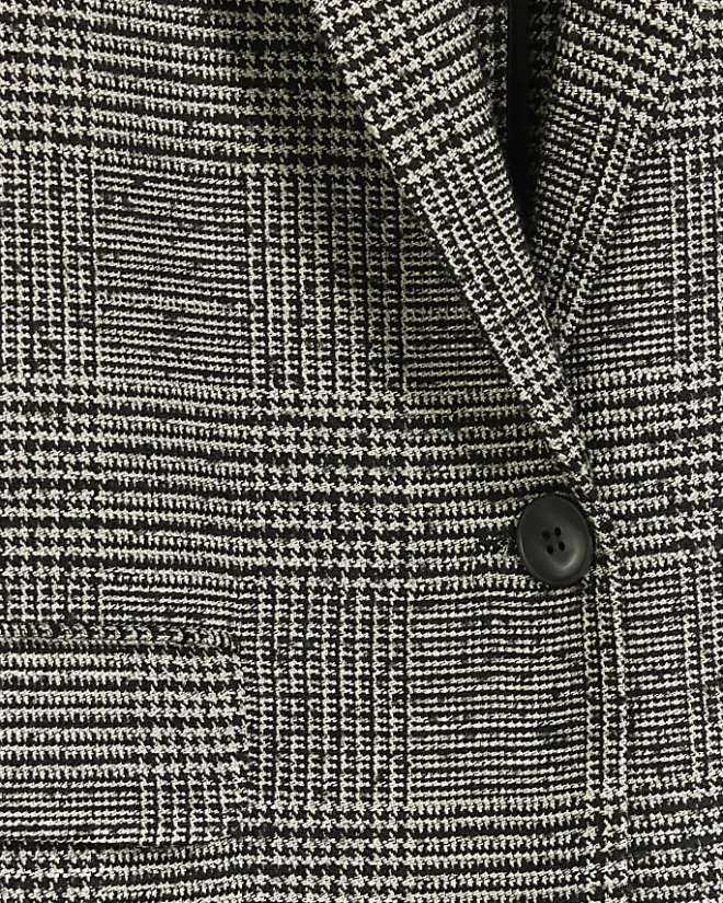 River Island check rolled sleeve blazer Black Sale