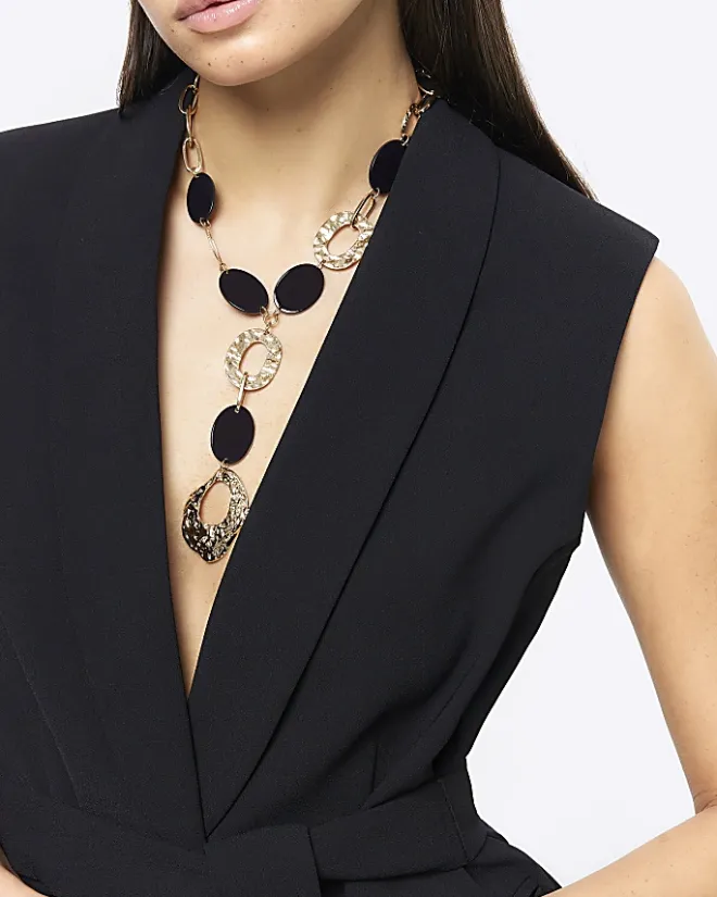 River Island Chunky Beaded Necklace Black New