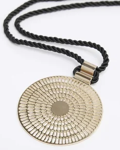 River Island Circle Pendant Necklace Black Sale