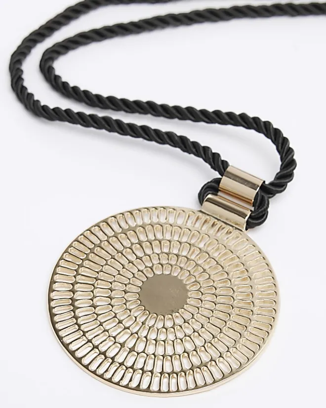 River Island Circle Pendant Necklace Black Sale