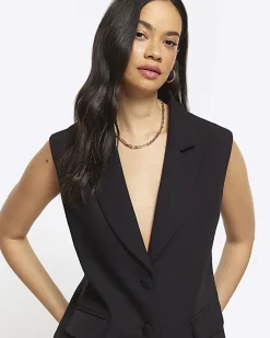 River Island collar V-neck waistcoat Black Hot