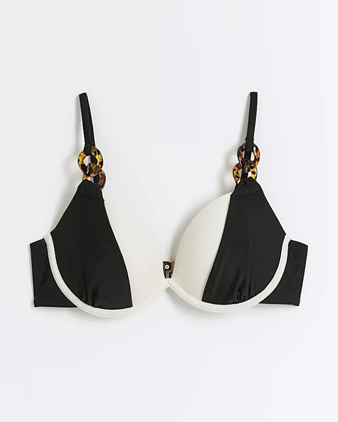 River Island colour bock plunge bikini top Black Best