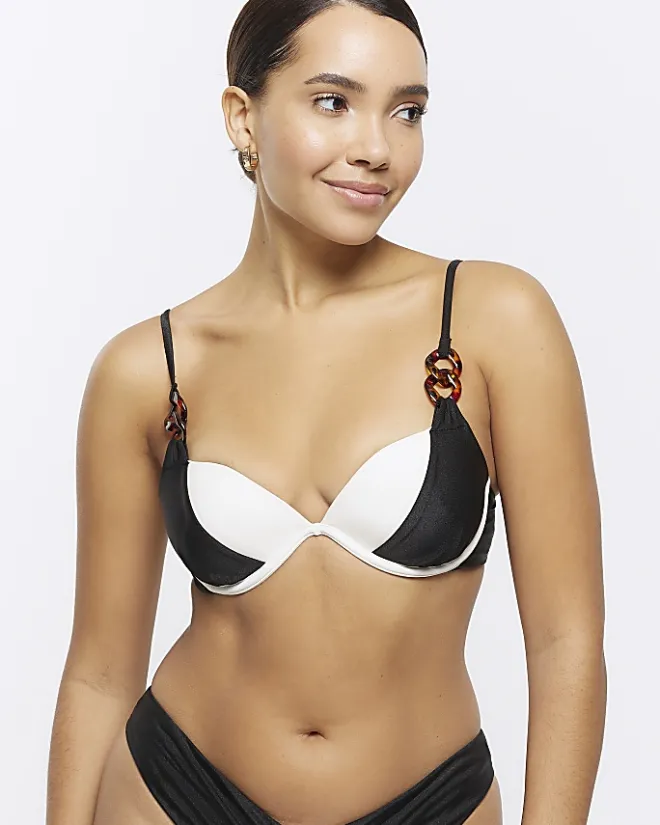 River Island colour bock plunge bikini top Black Best