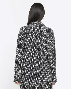 River Island crepe geometric oversized shirt Black New