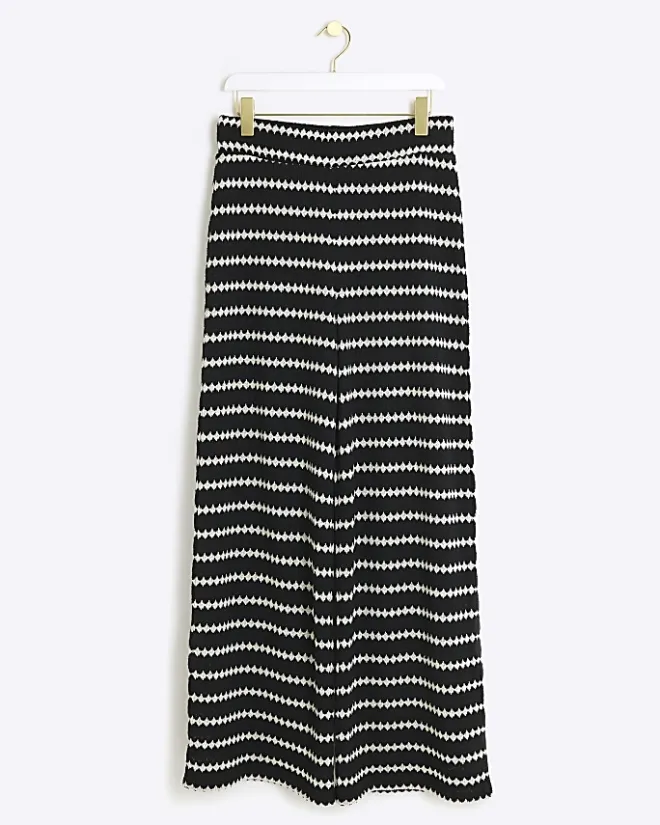 River Island crochet stripe wide leg trousers Black Online