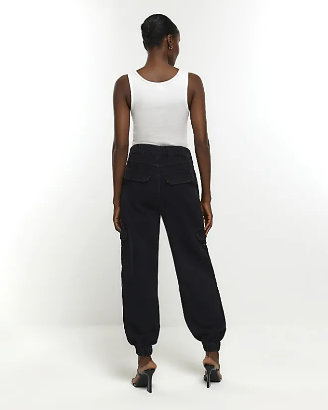 River Island cuffed cargo jeans Black Online