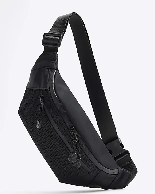 River Island Double Zip Bum Bag Black New