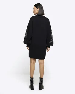 River Island embellished jumper mini dress Black Fashion
