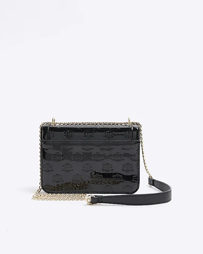 River Island embossed RI lock shoulder bag Black New