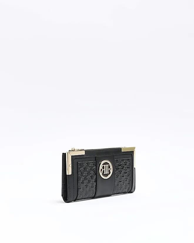 River Island embossed RI monogram purse Black Discount