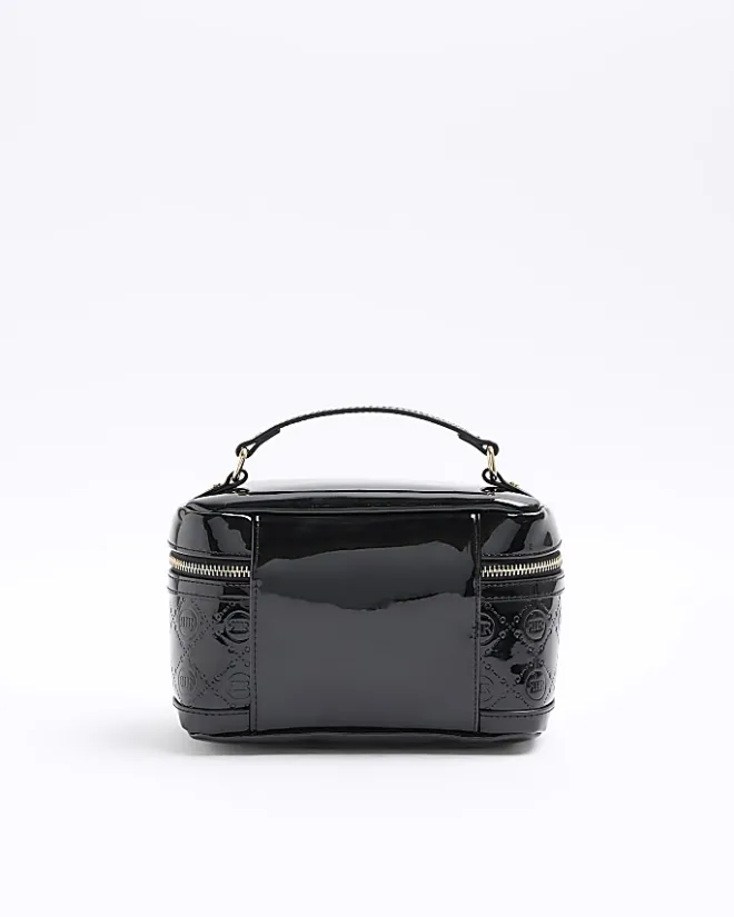 River Island embossed vanity makeup bag Black Fashion