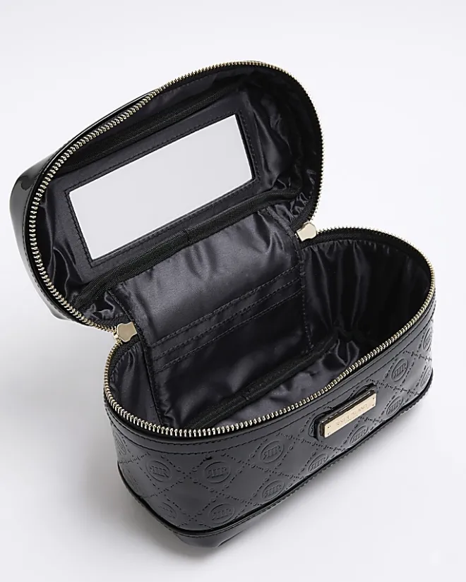 River Island embossed vanity makeup bag Black Fashion