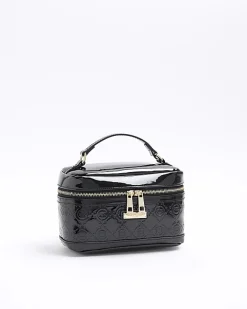 River Island embossed vanity makeup bag Black Fashion