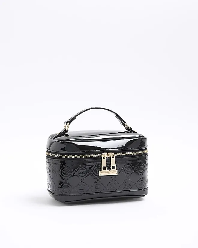 River Island embossed vanity makeup bag Black Fashion